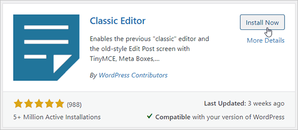 classic editor plugin install