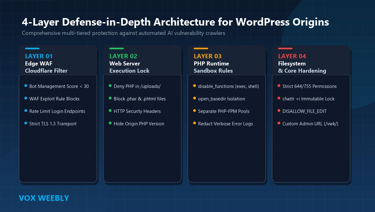 WordPress Origin Hardening 4-Layer Defense-in-Depth Architecture